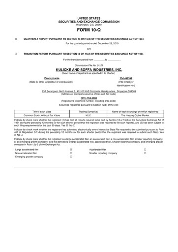 Thumbnail Kulicke and Soffa Industries 10-Q Quarterly Report FY2020 