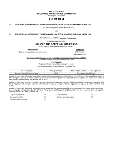 Thumbnail Kulicke and Soffa Industries 10-Q Quarterly Report FY2020 