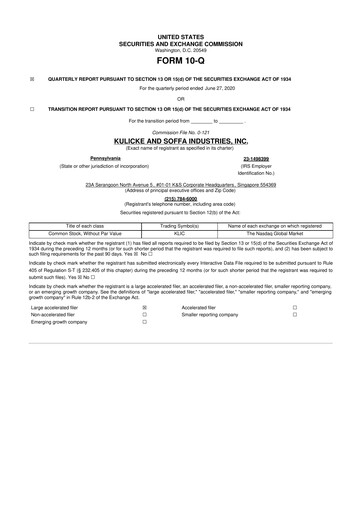 Thumbnail Kulicke and Soffa Industries 10-Q Quarterly Report FY2020 