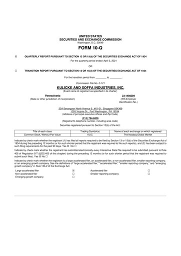 Thumbnail Kulicke and Soffa Industries 10-Q Quarterly Report FY2021 