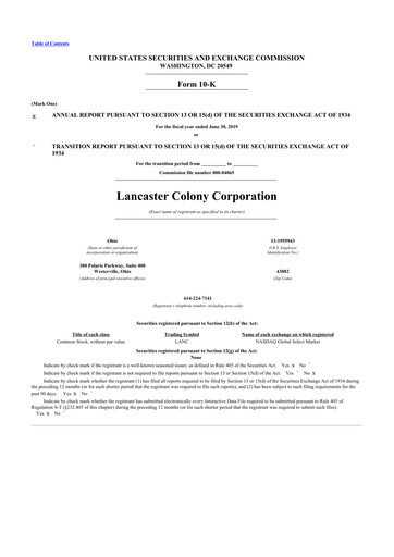 Thumbnail The Marzetti Company 10-K Annual Report 2019