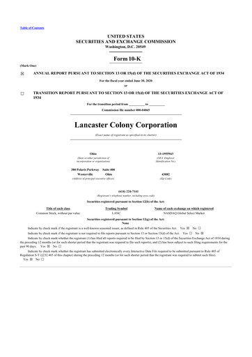 Thumbnail The Marzetti Company 10-K Annual Report 2020