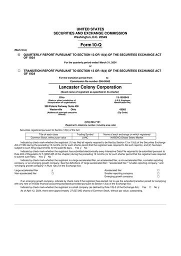 Thumbnail The Marzetti Company 10-Q Quarterly Report FY2024 