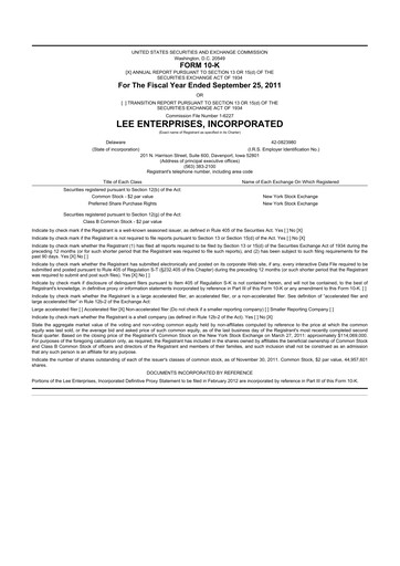Thumbnail Lee Enterprises
 10-K Annual Report 2011