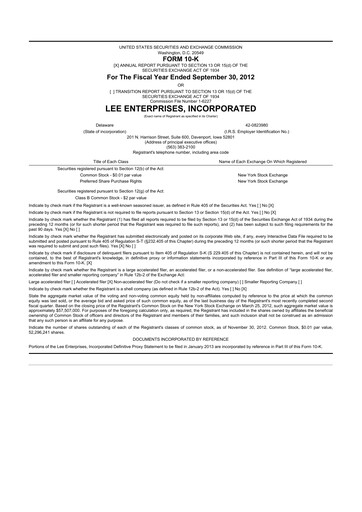 Thumbnail Lee Enterprises
 10-K Annual Report 2012