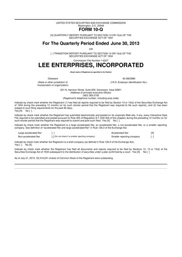 Thumbnail Lee Enterprises
 10-Q Quarterly Report FY2013 