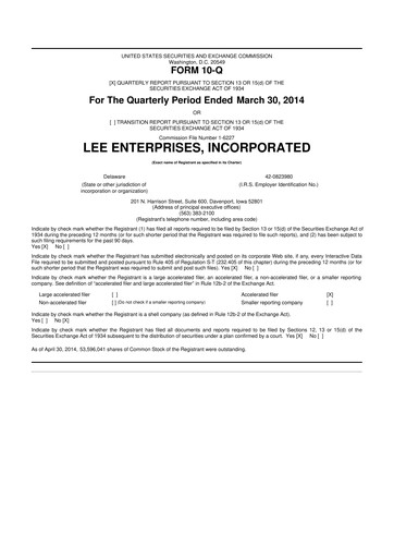 Thumbnail Lee Enterprises
 10-Q Quarterly Report FY2014 