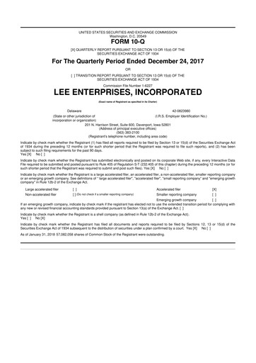Thumbnail Lee Enterprises
 10-Q Quarterly Report FY2018 