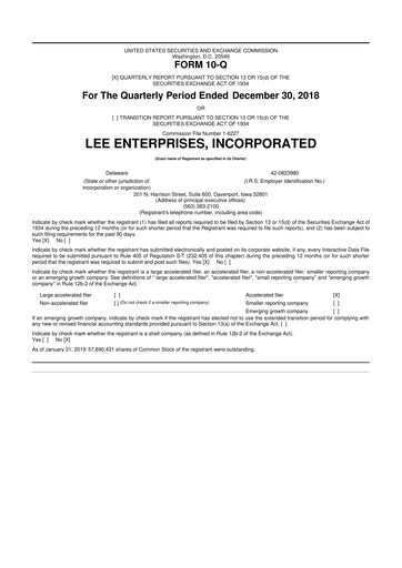 Thumbnail Lee Enterprises
 10-Q Quarterly Report FY2019 