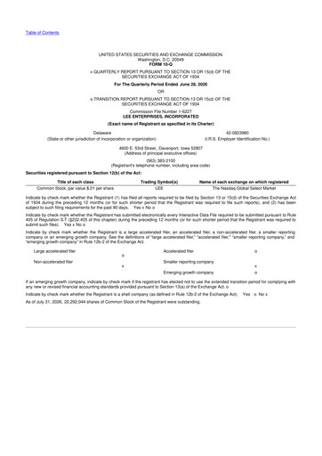 Thumbnail Lee Enterprises
 10-Q Quarterly Report FY2026 