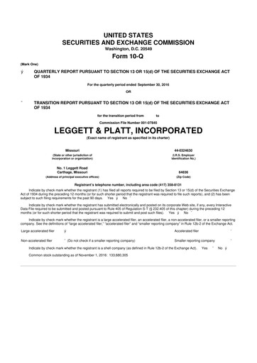 Miniature Leggett & Platt

 10-Q Rapport trimestriel 2016 