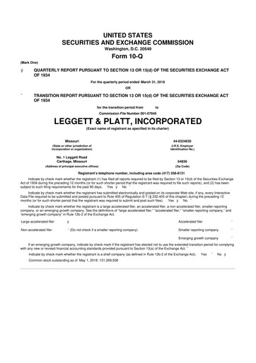 Miniature Leggett & Platt

 10-Q Rapport trimestriel 2018 