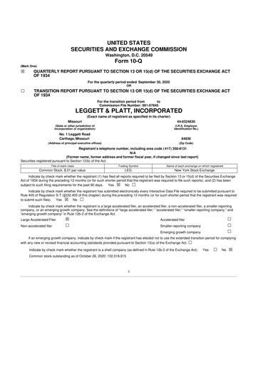 Miniature Leggett & Platt

 10-Q Rapport trimestriel 2020 