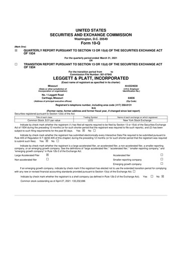 Miniature Leggett & Platt

 10-Q Rapport trimestriel 2021 