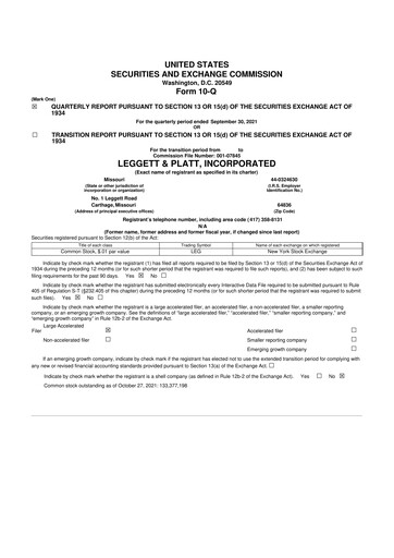 Miniature Leggett & Platt

 10-Q Rapport trimestriel 2021 