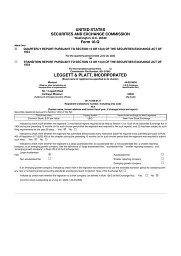 Miniature Leggett & Platt

 10-Q Rapport trimestriel 2022 