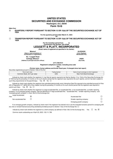 Miniature Leggett & Platt

 10-Q Rapport trimestriel 2023 