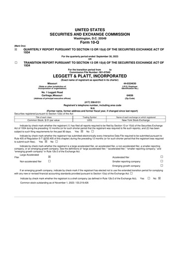 Miniature Leggett & Platt

 10-Q Rapport trimestriel 2023 
