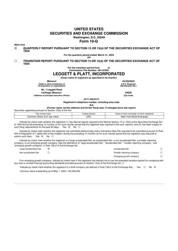 Miniature Leggett & Platt

 10-Q Rapport trimestriel 2024 