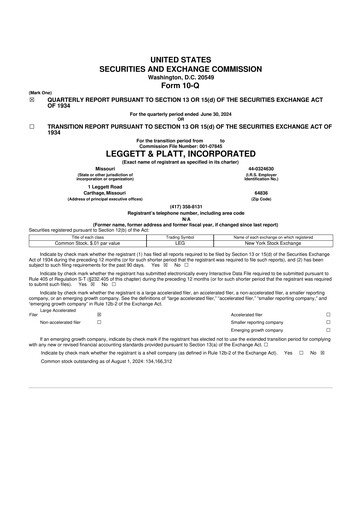Miniature Leggett & Platt

 10-Q Rapport trimestriel 2024 