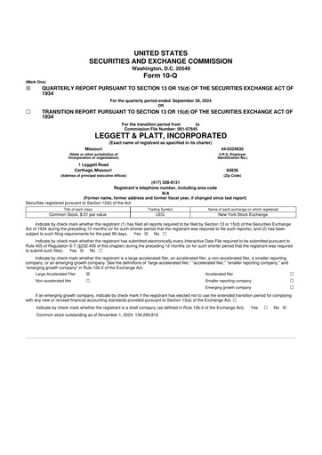 Miniature Leggett & Platt

 10-Q Rapport trimestriel 2024 