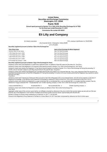 Thumbnail Eli Lilly 10-K Annual Report 2016