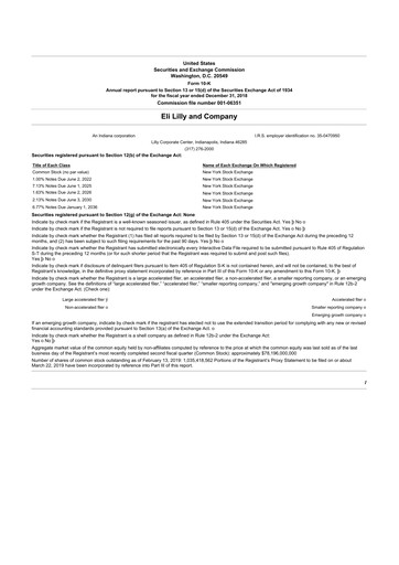 Thumbnail Eli Lilly 10-K Annual Report 2018