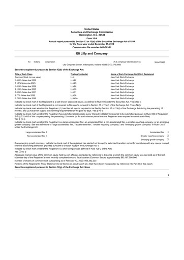 Thumbnail Eli Lilly 10-K Annual Report 2019