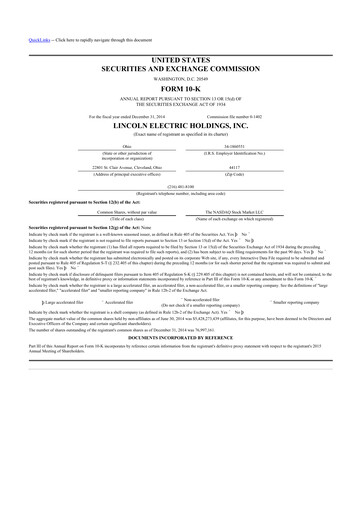 Thumbnail Lincoln Electric
 10-K Annual Report 2014