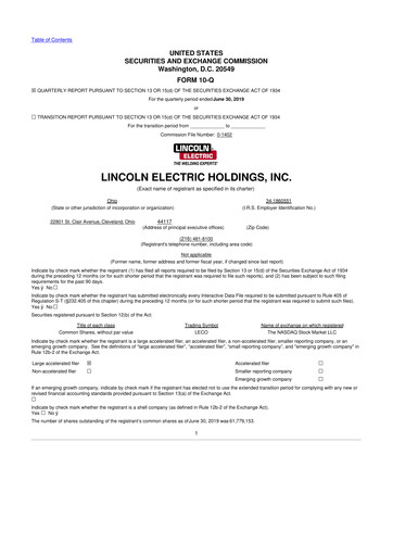 Thumbnail Lincoln Electric
 10-Q Quarterly Report FY2019 