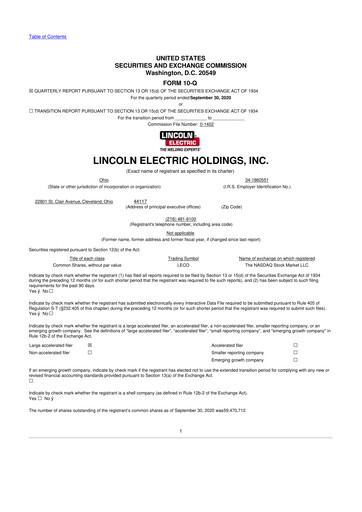 Thumbnail Lincoln Electric
 10-Q Quarterly Report FY2020 