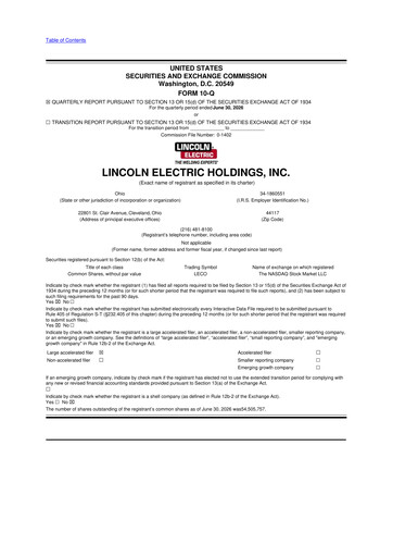 Vorschaubild Lincoln Electric
 10-Q Quartalsbericht 2026 
