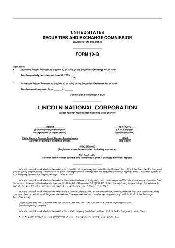 Thumbnail Lincoln National Corporation 10-Q Quarterly Report FY 