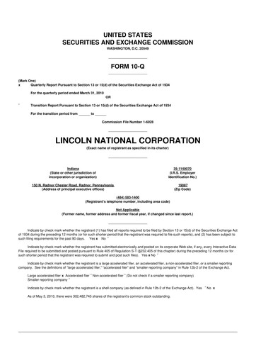 Thumbnail Lincoln National Corporation 10-Q Quarterly Report FY2010 