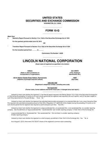 Thumbnail Lincoln National Corporation 10-Q Quarterly Report FY2010 