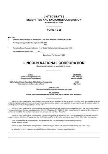 Thumbnail Lincoln National Corporation 10-Q Quarterly Report FY2011 