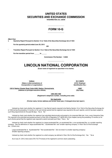 Thumbnail Lincoln National Corporation 10-Q Quarterly Report FY2012 