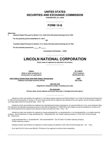 Thumbnail Lincoln National Corporation 10-Q Quarterly Report FY2013 
