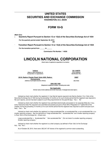 Thumbnail Lincoln National Corporation 10-Q Quarterly Report FY2013 