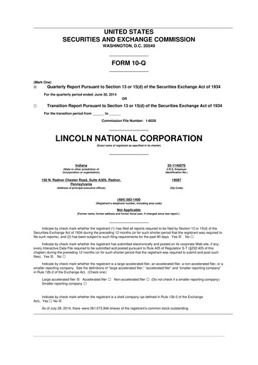 Thumbnail Lincoln National Corporation 10-Q Quarterly Report FY2014 