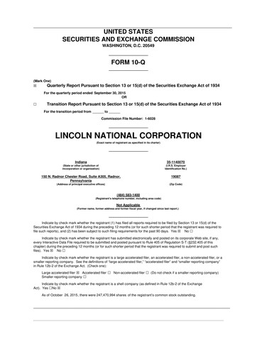 Thumbnail Lincoln National Corporation 10-Q Quarterly Report FY2015 