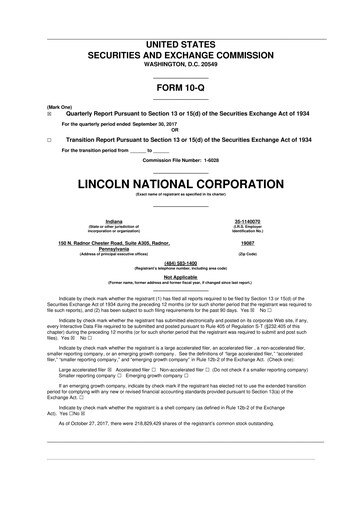 Thumbnail Lincoln National Corporation 10-Q Quarterly Report FY2017 
