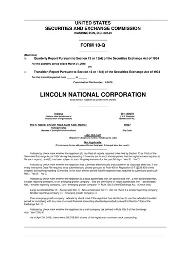 Thumbnail Lincoln National Corporation 10-Q Quarterly Report FY2018 
