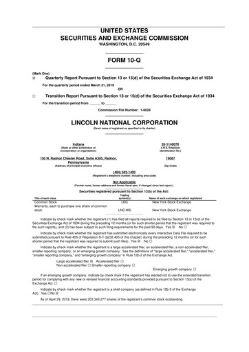 Thumbnail Lincoln National Corporation 10-Q Quarterly Report FY2019 