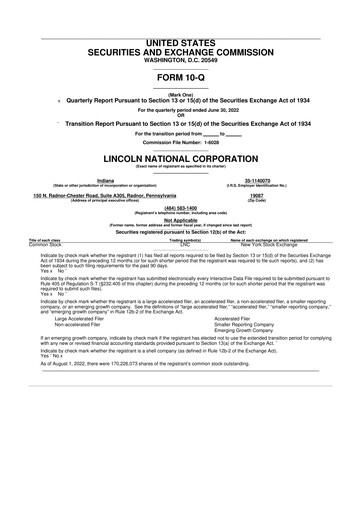 Thumbnail Lincoln National Corporation 10-Q Quarterly Report FY2022 