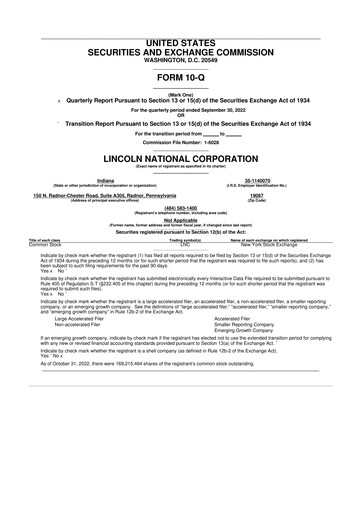 Thumbnail Lincoln National Corporation 10-Q Quarterly Report FY2022 