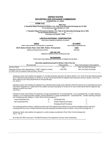 Thumbnail Lincoln National Corporation 10-Q Quarterly Report FY2024 