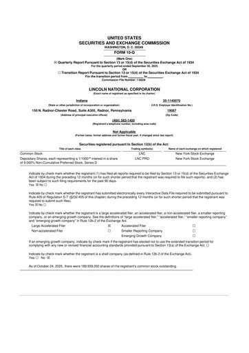 Thumbnail Lincoln National Corporation 10-Q Quarterly Report FY2025 