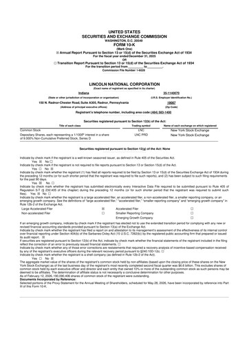 Thumbnail Lincoln National Corporation 10-K Annual Report 2025