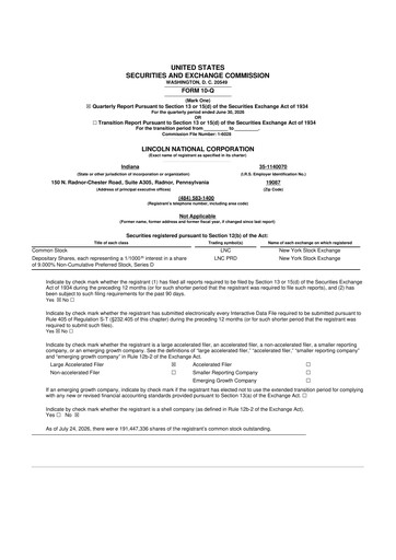 Miniature Lincoln National Corporation 10-Q Rapport trimestriel 2026 
